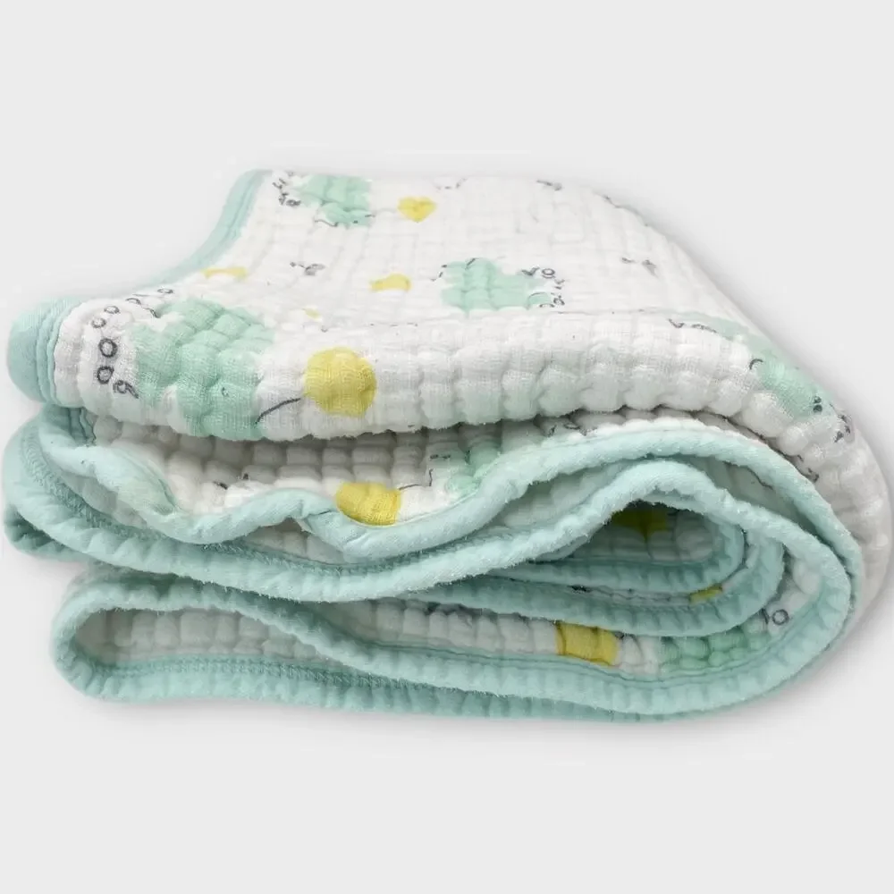 Aden & Anais Mint Green Hippo Roller Skating Yellow Balloon Baby Muslin Blanket